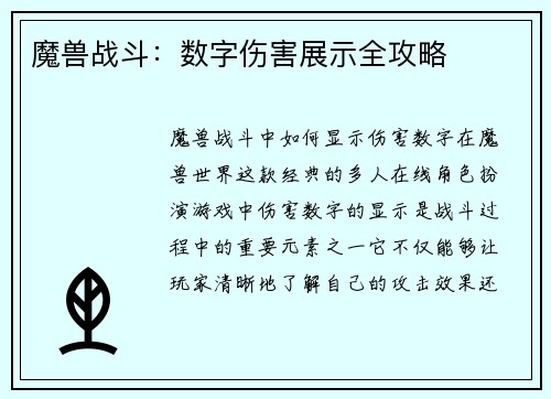 魔兽战斗：数字伤害展示全攻略